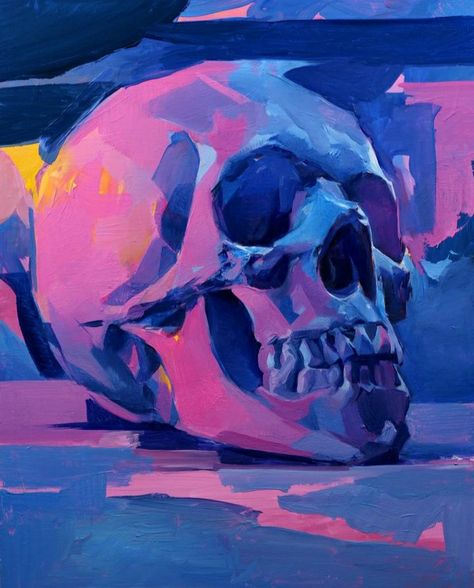 Candy Skull Drawing, Cartoon Skull Art, Skull Reference Painting, Skull Digital Art, Color Painting, Pop Art Ideas, Skull Oil Pastel, Skull Oil Painting, Van Gogh Skull Painting