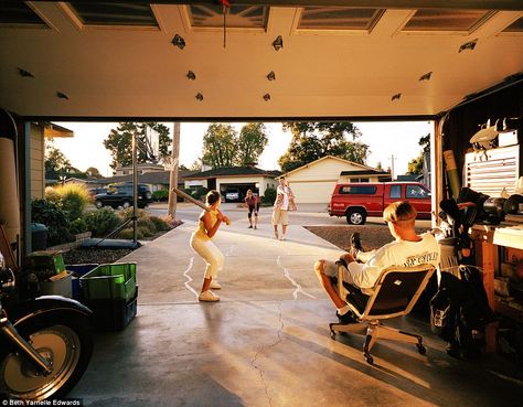 America's pastime: A family plays baseball in their drive in this sunny photograph entitled Samantha The Suburbs Aesthetic, Summer In The Suburbs, 90s Suburban Aesthetic, American Suburbs Aesthetic, Suburbs Aesthetic, Suburban Summer, Suburban Lifestyle, American Suburbs, Suburban Aesthetic