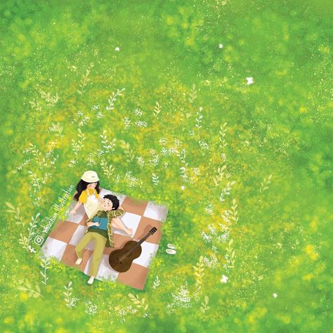 Couple Picnic Illustration, Grass Drawing, Grass Painting, Boy Best Friend, Body Reference Poses, Couple Illustration, Love Illustration, Body Reference, Reference Poses