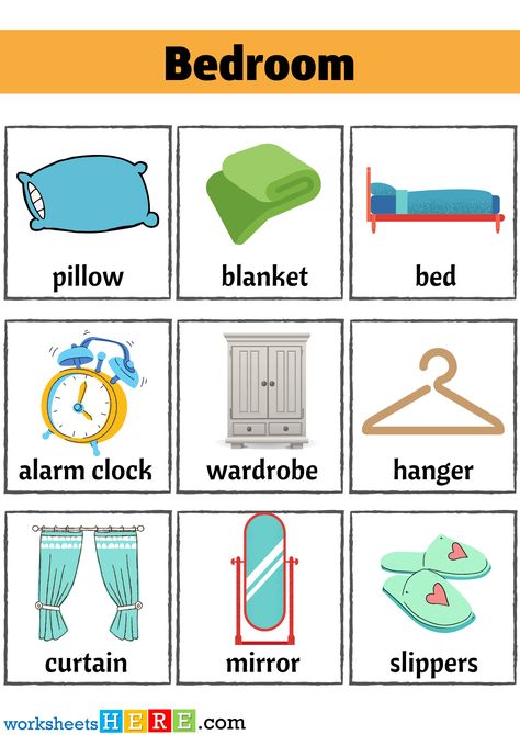 Bedroom Flashcards, Bedroom Words Names with Pictures Worksheets - WorksheetsHere.com Bedroom Vocabulary English, Bedroom Worksheet, Bedroom Vocabulary, Words List, Memo Pad Design, Ukrainian Language, 7 Wallpaper, Twin Beds, Bedroom Items