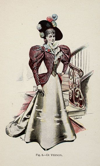 Di Vernon from 'Fancy Dresses Described; or, What to Wear at Fancy Balls,' by Hold, Ardern, 1896 1902 Fashion, Victorian Masquerade, Victorian Fancy Dress, Period Dresses, Edwardian Era Fashion, Edwardian Costumes, 1900 Fashion, Edwardian Wedding, 1900s Fashion