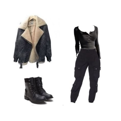 Apocalyptic Outfit Female, Survival Clothes Women, Black Dystopian Outfit, Apolocypse Outfit, Spy Outfit Women Aesthetic, Twd Style Outfits, Zombie Apocalypse Outfits Winter, Outfits For Apocalypse, Maze Runner Oc Outfits