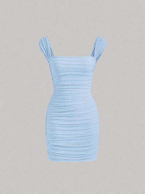 Cute Light Blue Dress, Cheap Blue Bodycon Dress, Cheap Light Blue Bodycon Dress, Baby Blue Hoco Dress, Light Blue Bodycon Knee-length Mini Dress, Baby Blue Dress, Classy Dress Outfits Simple, Light Blue Dress Outfit, Light Blue Ruched Knee-length Mini Dress