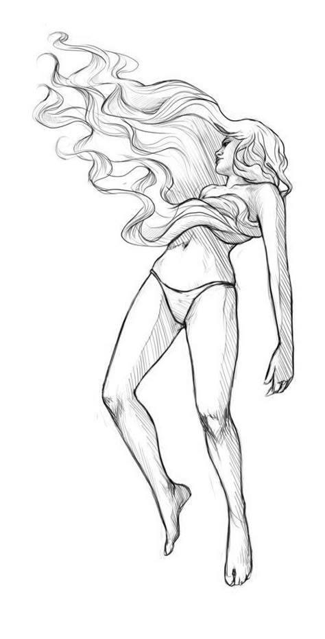 Floating Sketch Pose, Someone Floating Drawing, Floating Body Poses, How To Draw Floating Hair, Floating Body Drawing, Floating Woman Reference, Floating Hair Drawing, Floating Sketch, Floating Body Reference