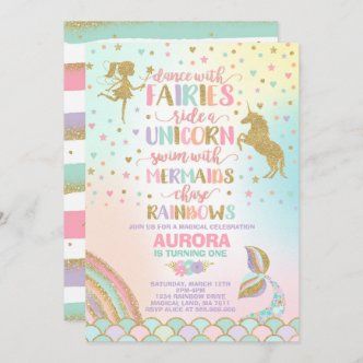 Mermaid & Unicorn Birthday Invitation Magic Party | Zazzle.com Bunny Invitations, Magical Party, Birthday Fairy, Fairytale Party, Rainbow Birthday Invitations, Unicorn Mermaid, Magic Party, Unicorn Birthday Invitations, Mermaid Birthday Invitations