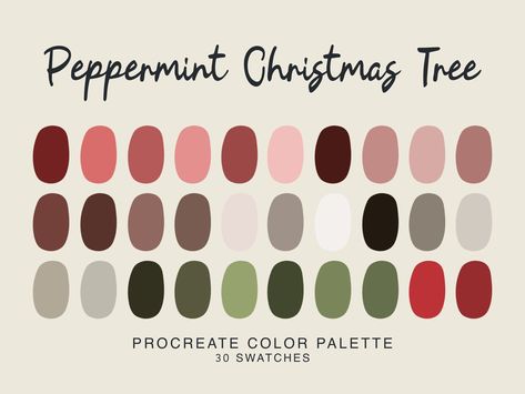 Peppermint Christmas Tree Procreate Color Palette, Christmas color swatches for Procreate Festive Procreate Color Palette Digital Download door VIBESLABEL op Etsy Christmas Coloring Palette, Christmas Procreate Palette, Coloring Pallets, Tree Procreate, Peppermint Christmas Tree, Christmas Palette, Christmas Colour Schemes, Christmas Color Palette, Procreate Color Palette