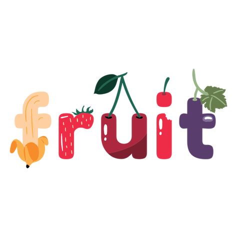 Various fruits lettering PNG Design Fruit Typography Design, Name Typography Design, Fruit Logo Design Ideas Creative, Fruit Lettering, Fruit Typography, Fruit Branding, Fruit Graphic Design, Fruits Logo, Fruit Juice Brands