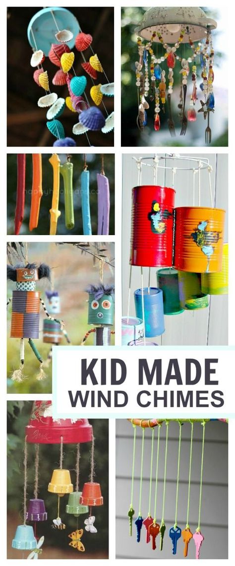 20+ wind chime crafts kids can make- these are BEAUTIFUL!  I want to make them all Make Wind Chimes, Wind Chimes Craft, Crafts Kids, Crafty Kids, Camping Crafts, Childrens Crafts, Gardening For Kids, Craft Activities For Kids, Wind Chime