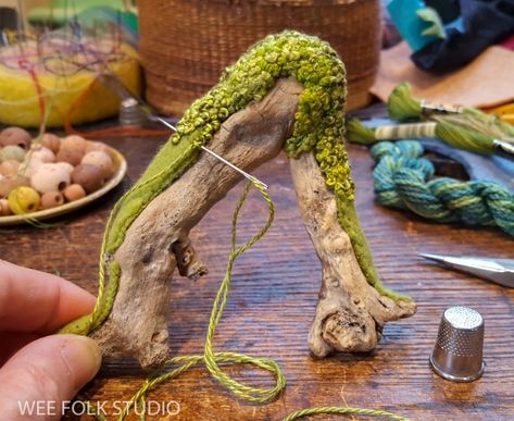 Nature Crafting, Wee Folk Studio, Salley Mavor, Spring Scene, Moss Covered, Contemporary Embroidery, 자수 디자인, Nature Crafts, Found Object