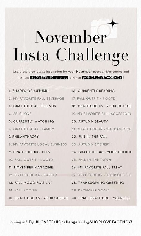 November Social Media Challenge, November Picture Challenge, November On Instagram, November Instagram Challenge, November Photography Challenge, November Blog Post Ideas, November Vlog Ideas, November Content Calendar, November Post Ideas