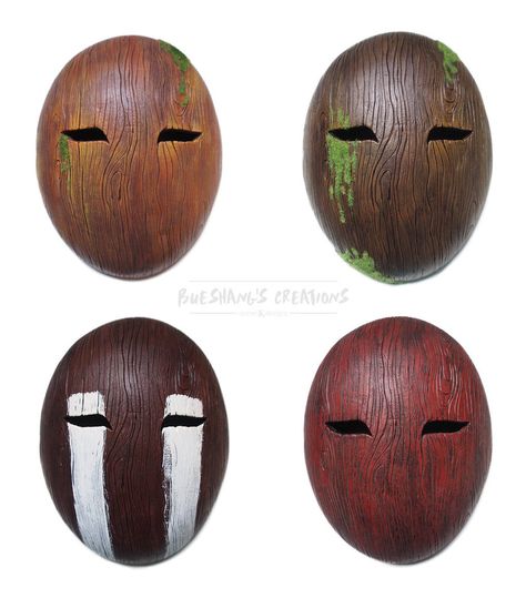 Wooden Masks by Bueshang Wood Mask Art, Wooden Mask Art, Wood Mask Design, Cool Masks Designs Ideas, Fantasy Mask Design, Japanese Mask Art, Mask Design Drawing, Mask Drawing Ideas, Masks Drawing