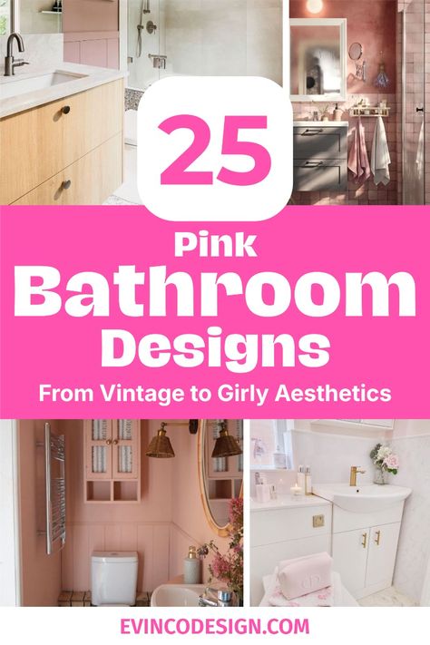 Embrace both vintage charm and girly elegance with these pink bathroom designs. Dive into pink shabby chic bathrooms, pink and green decor, or pink cabinets paired with gold accents for a touch of luxury. These ideas range from light pink and grey bathrooms to pink bathroom interiors with playful accents. Save these decor inspirations to add a splash of pink to your bathroom! Pink Sink, Pink Bathroom Ideas, Girly Bathroom Ideas, Pink Accent Walls, Girly Bathroom, Pink Shabby Chic, Pink Bathroom Decor, Pink Vanity, Bathroom Decor Colors