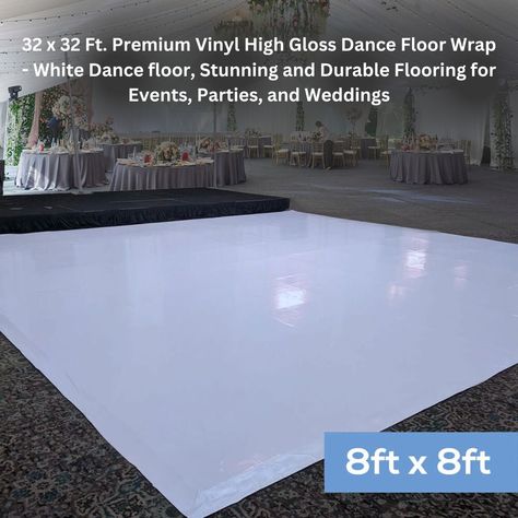 This gloss white dance floor wrap will transform your venue! The material is a low-tac dot pattern adhesive vinyl which is temporary and easy to remove. The width of the vinyl is 54". We will cut the length based on the size of your dance floor. Additional material will be included. Production time for any of our vinyl dance floors is approximately 1 week not including shipping time. Have a Look Vinyl Floor Wrap Wedding, Dance Floor Wrap, Vinyl Wrap Dance Floor, Vinyl Dance Floor Wedding Design, Event Space Business, White Vinyl Flooring, Portable Dance Floor, Dance Floor Vinyl, Beauty Salon Decor