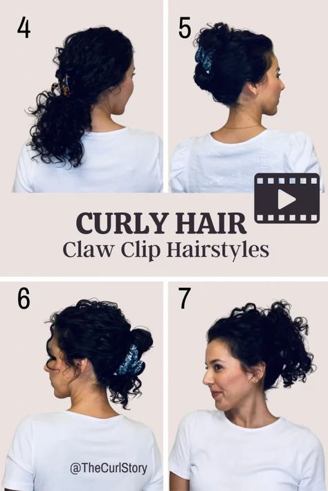 Claw Clip Hairstyles 4-7  |  The Curl Story Clip Hairstyles For Curly Hair, Curly Hairstyles Claw Clip, Clip Hairstyles Curly Hair, Claw Clip Hairstyles Curly Hair, Curly Claw Clip, Hairstyles Claw Clip, Hair Clips Hairstyles, Long Thick Curly Hair, Claw Clip Hairstyles