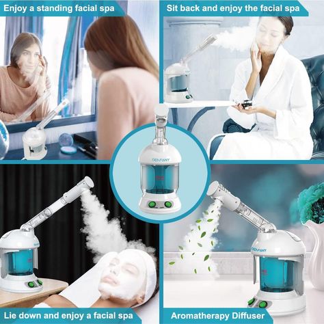 Facial Steamer - DENFANY Nano Ionic Face Steamer with Extendable 360° Rotatable Arm - Portable Facial Steamer for Personal Care Use at Home or Salon. 😄 Beauty Salon At Home, Strawberry Nose, Salon Blue, Herbal Facial, Face Steamer, Skin Care Salon, Skin Detox, Facial Steamer, Facial Spa