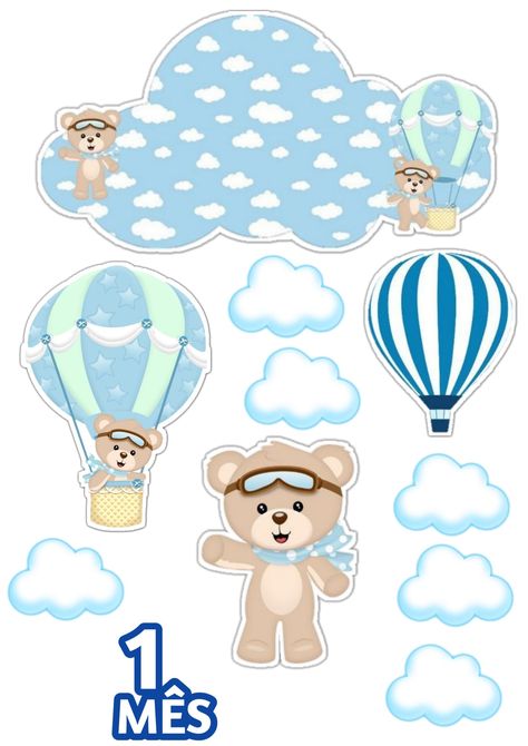 Teddy Bear Cake Topper Printable, Baby Boy Cake Topper, Bolo Minnie, Bear Cake Topper, Tray Decoration, Teddy Bear Cakes, Baby Boy Cakes, Baby Shawer