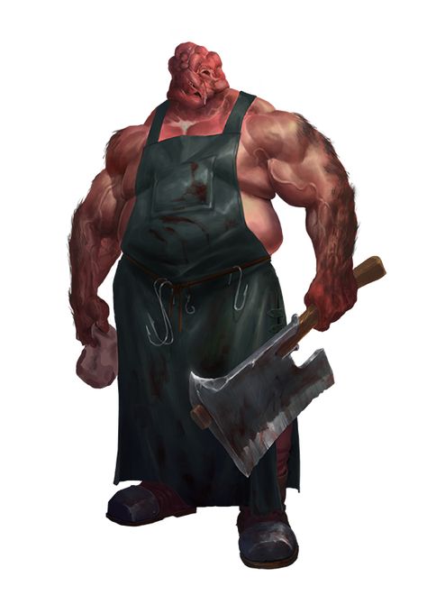 Faceless Butcher Monster - Pathfinder 2E PFRPG DND DD 3.5 5E d20 fantasy Dark Fantasy Monster, Faceless Character, Dnd Butcher, Butcher Character Art, Dnd Mutant, Butcher Character Design, Dnd Demons, Butcher Concept Art, Dnd Butcher Npc