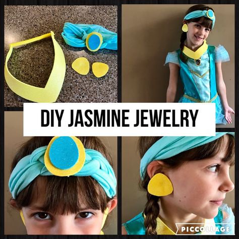 Create cheap, quick and super easy Princess Jasmine jewelry for your tiny princess! Jasmine Costume Diy, Princess Jasmine Costume Diy, Jasmine Costume Kids, Jasmine Diy, Jasmine Jewelry, Princess Jasmine Costume, Halloween Infantil, Cheap Halloween Costumes, Backyard Plan