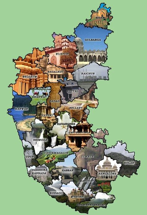 H Karnataka Map Art, Karnataka Map, Places In Karnataka, Gol Gumbaz, Hoysala Architecture, Jog Falls, Mysore Palace, Tourist Center, Endangered Wildlife