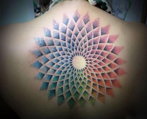 125 Mandala Tattoo Designs with Meanings - Wild Tattoo Art Mandala Tattoo Lotus, Mandala Back Tattoo, Color Wheel Tattoo, Colorful Mandala Tattoo, Mandala Tattoo Back, Mandala Tattoo Meaning, Dotwork Tattoo Mandala, Pointillism Tattoo, Mandala Tattoos