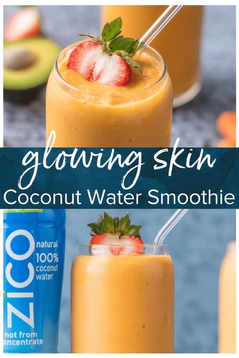 Smoothie Recipes With Coconut Water, Coconut Water Juice Recipes, Hydrating Smoothie Recipes, Drinks With Coconut Water, Smoothie For Glowing Skin, Coconut Water Smoothie Recipes, Coconut Water Recipes, Coconut Water Smoothie, Skin Smoothie