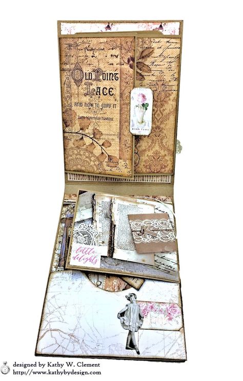 Stamperia Old Lace Feminine Flip Folio Tutorial - Kathy by Design Stamperia Cards, Stamperia Paper, Folio Ideas, Books Ideas, Album Ideas, Diy Journal Books, Mini Album Tutorial, Tea Bag Holder, File Folders