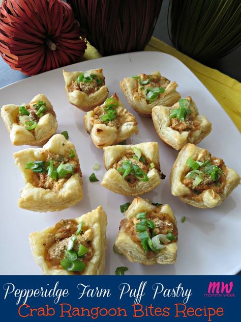 Pepperidge Farm Puff Pastry Crab Rangoon Bites Recipe perfect for Super Bowl Sunday! AD #puffpastry Pastry Sheets Recipes, Crab Puffs, Pepperidge Farm Puff Pastry, Brie Puff Pastry, Crab Rangoon, Dips And Appetizers, Pepperidge Farm, Mini Muffin Pan, Puff Pastry Sheets