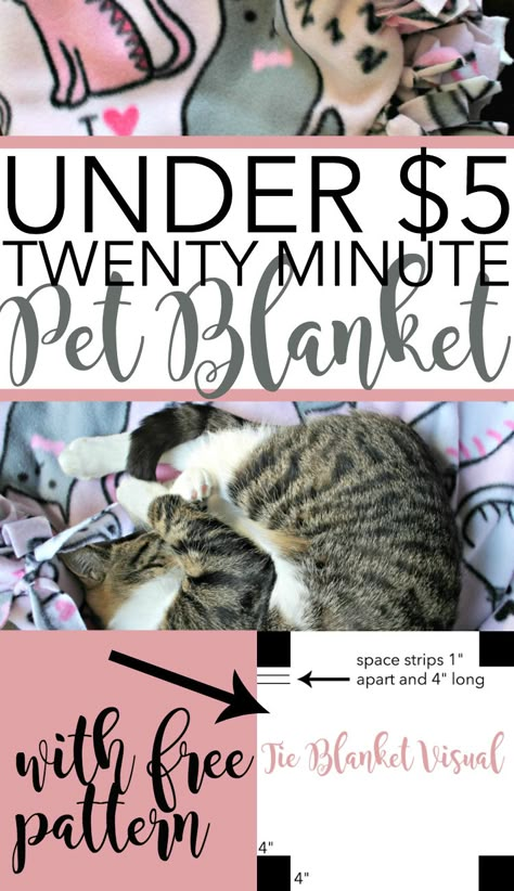 Under $5 Pet Blanket - Make it in 20 minutes! Diy Dog Blankets, Crochet Cat Blanket, Diy Pet Bed, No Sew Fleece Blanket, Diy Pet Toys, Dog Blankets, Pet Projects, Cats Diy Projects, Cat Blanket