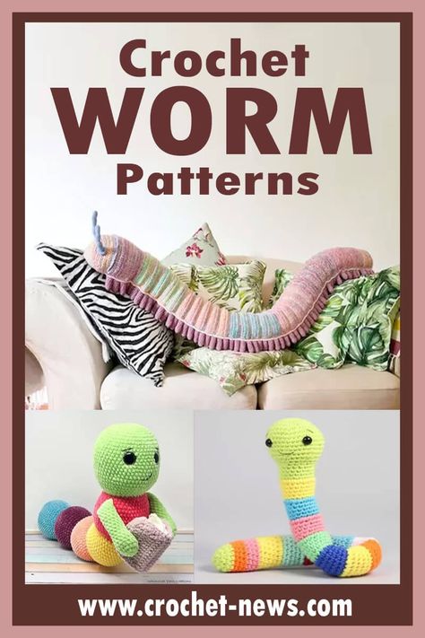 Crochet Inch Worm Free Pattern, Crocheted Worm Pattern, Inchworm Crochet Pattern, Crochet Glow Worm, Crochet Book Worm Free Pattern, Worm Crochet Pattern Free, Crochet Gummy Worm Free Pattern, Crochet Worm Free Pattern, Worm Amigurumi