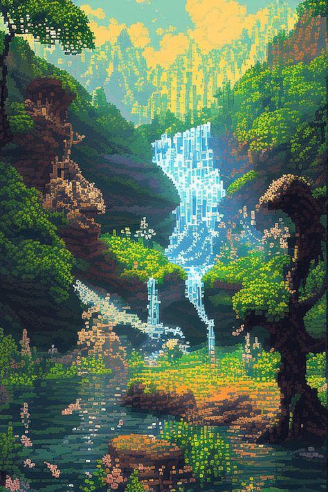 Pixel Art Fantasy Landscape, Pixelart Landscapes, Nature Pixel Art, Pixel Art Nature, Fantasy Pixel Art, Pixel Art Landscape, Vaporwave Wallpaper, Pixel Art Background, Flying Vehicles