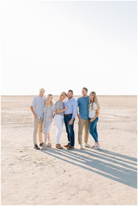 Barney Family | Great Salt Lake Family Pictures | salt flats | what to wear for family pictures | colors for family pictures | neutral outfits for family pictures | summer pictures | extended family pictures | pose ideas | family pictures poses | candid family pictures | I'd love to work with you! Please contact me to book a session! Neutral Outfits For Family Pictures, Lake Family Pictures, Outfits For Family Pictures, Fall Picture Outfits, Family Pictures What To Wear, Extended Family Pictures, Spring Family Pictures, Extended Family Photography, Salt Flat