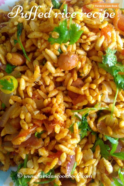 puffed rice recipe | murmur chat | murmura recipe | girmit - Faridas Cook Book Puffed Rice Recipes Indian, Murmura Recipe Snacks, Girmit Recipe, Puffed Rice Recipes, Healthy Low Calorie Breakfast, Low Calorie Recipes Snacks, Vegetarian Rice Recipes, Easy Homemade Snacks, Chats Recipe