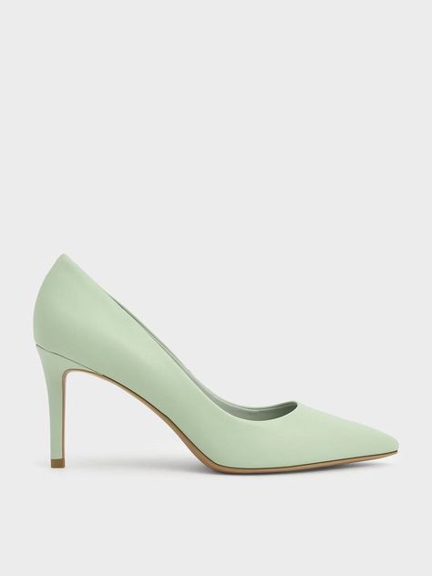 Fitted White Shirt, Green High Heels, Stacked Heel Sandal, Colour Trends, Online Shopping Shoes, Green Heels, Black Pumps Heels, Faux Leather Heels, Strappy Sandals Heels