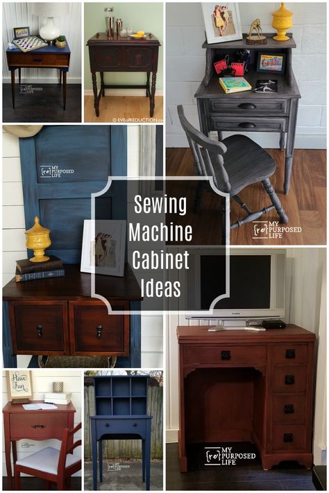 Redo Sewing Machine Cabinet Ideas, Sewing Machine Cabinet Ideas, Sewing Machine Cabinet Repurposed Ideas, Sewing Machine Cabinet Makeovers, Sewing Cabinet Repurposed, Vintage Sewing Table Repurpose, Diy Sewing Machine Table, Repurpose Old Sewing Machine Table Ideas, Repurpose Sewing Machine Table