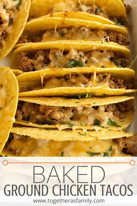 Ground Chicken Recipes Healthy, Corn Taco Shells, Chicken Recipes Baked, Ground Chicken Tacos, Baked Tacos, Crispy Corn, Corn Taco, Chicken Tacos Easy, Baked Chicken Tacos