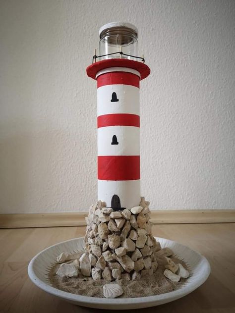 Paper Mache Lighthouse, Lighthouse Crafts For Kids Easy, Diy Lighthouse Crafts, Cardboard Lighthouse, Nautical Classroom Theme, Diy Lighthouse, Cardboard Gingerbread House, House Lighting Outdoor, New Year's Eve Crafts