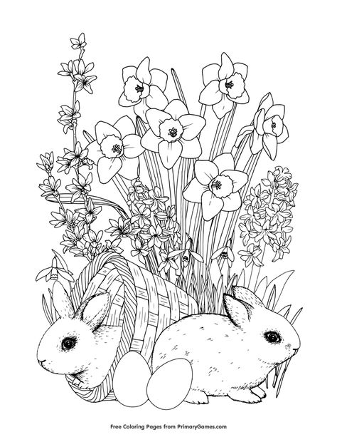 Free printable Spring coloring pages for use in your classroom and home from PrimaryGames. Flower Coloring Page Free Printable, Coloring Spring, Spring Coloring Sheets, Easter Coloring Sheets, Flower Coloring Sheets, Coloring Pages Nature, Easter Drawings, Easter Coloring Book, Bunny Coloring Pages