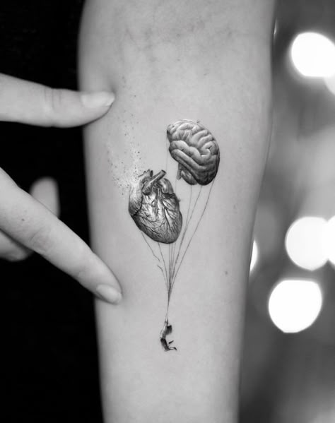 Anatomy Tattoo, Brain Tattoo, Heart And Brain, Surreal Tattoo, Heart Brain, Small Tattoos For Guys, Classy Tattoos, Up Tattoos, Elegant Tattoos