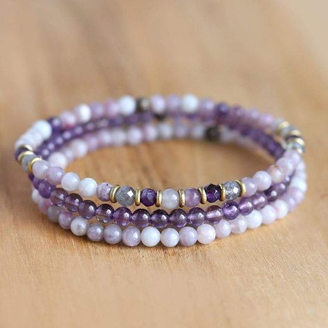 Delicate Gemstone Bracelet Sets Bracelet Stacks, Embroidery Bracelets, Stacking Bracelets, Beaded Bracelets Tutorial, Labradorite Bracelet, Beads Bracelet Design, Bracelet Design, Amethyst Jewelry, Beaded Bracelets Diy