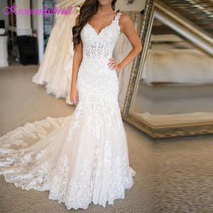 Wedding-Dresses Bride-Robe Novia Lace Mermaid Mariee Applique Vestido DZW576 for Dentelle Wedding Dress Straps, Train Vintage, Princess Mermaid, Wedding Guest Gowns, Plus Size Wedding Guest Dresses, Bride Dress Lace, Formal Wedding Guest Dress, Formal Wedding Guests, Dress Straps