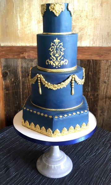 Navy blue and gold fondant wedding cake by Frost It Cakery Wedding Cake Navy Blue, Blue Wedding Cakes, Navy Blue Wedding Cakes, Gold Fondant, Wedding Cake Navy, Buttercream Wedding Cakes, Fondant Wedding Cakes, Buttercream Wedding Cake, Wedding Cakes Blue