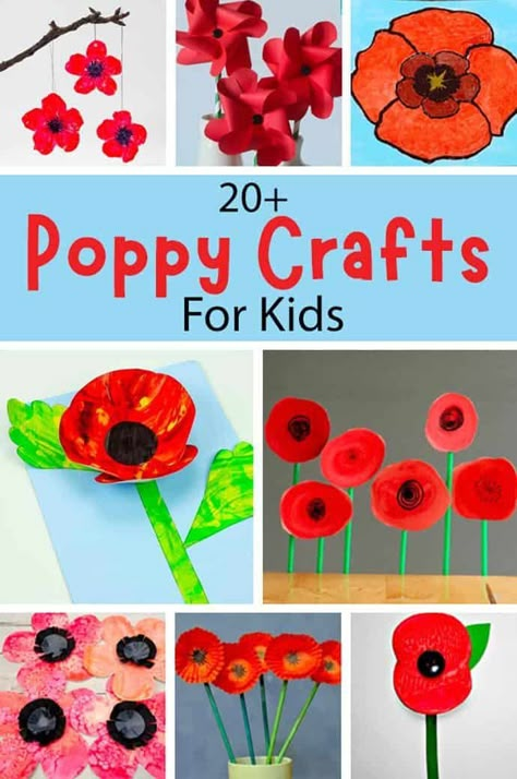 Enjoy 20+ gorgeous poppy crafts for kids of all ages. Great for summer, Remembrance Sunday and Memorial Day. #kidscraftroom Remembrance Crafts For Toddlers, Poppy Craft For Preschoolers, Preschool Poppy Craft, How To Make A Poppy Flower, Toddler Remembrance Day Craft, Remembrance Sunday Crafts, Remembrance Day Art For Toddlers, Remembrance Day Preschool Activities, Remembrance Day Crafts For Toddlers