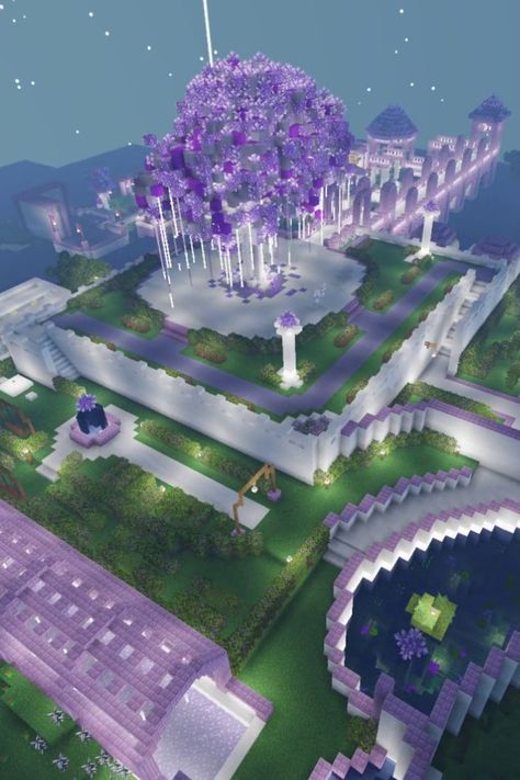 Pink Fountain Minecraft, Celestial Minecraft Builds, Greenhouse Walkway, Pergola Pathway, Minecraft Quartz House, Minecraft Wedding Build, Minecraft Amethyst Builds, Minecraft Pathway, Minecraft Pathways Design