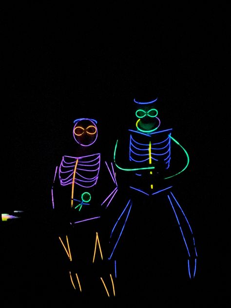 Glow in the dark Glow stick party Glow Stick Costume Ideas, Glow In The Dark Stick Figure Costume, Diy Glow Stick Costume, Neon Trunk Or Treat, Glow Stick Skeleton Costume, Glow Stick Costume Diy, Glow Stick Outfit, Glow In The Dark Bachelorette Party, Glow Stick Halloween Costume