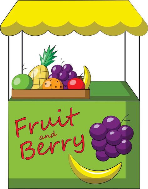 Stall counter with fruit and berry. Draw illustration in color Draw Illustration, Color Illustration, Berry, Vector Free, Digital Art, Clip Art, Fruit, Color, Art