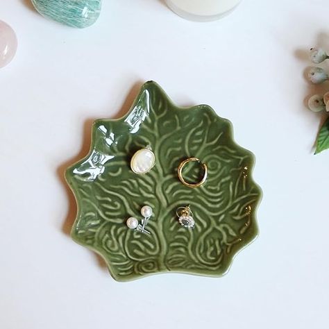 Amazon.com: LZBALUYO Jewelry Dish Trinket Tray for Women, Ring Dish Holder, Unique Leaf Shape Ceramic Plate Cute Things Vanity Aesthetic Room Decor Mother's Day Birthday Christmas Warm House Gifts (Green) : Clothing, Shoes & Jewelry Ring Dish Aesthetic, Vanity Aesthetic, Thrift Wishlist, Granola Aesthetic, Green Clothing, Dish Holder, Leaf Bowls, Dorm Ideas, Leaf Jewelry