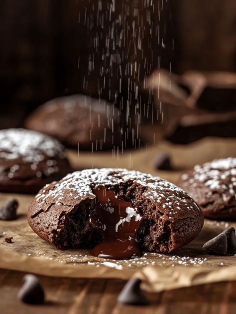 Imagine breaking into a warm, decadent cookie and having gooey, molten chocolate spill out. That’s the experience of these Chocolate Lava Brownie Cookies, where every bite is a chocolate lover’s dream come true! Perfect for birthdays, special occasions, or just a cozy night in, this recipe is a guaranteed crowd-pleaser. These cookies are not just a treat; they’re an adventure for the taste buds... Chocolate Lava Cake Cookies, Molten Lava Cake Cookies, Chocolate Lava Brownie Cookies, Lava Cake Cookies, Chocolate Lava Cookies, Lava Cookies, Molten Lava Cake, Triple Chocolate Cookies, Cookie Brownie Recipe