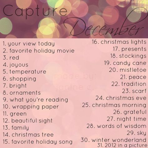 Photography Challenges, December Pictures, December Photo Challenge, Photo Challenges, Photo A Day Challenge, Photo Prompts, New Photography, Instagram Challenge, Monthly Photos