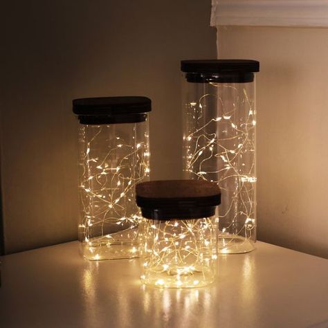 Fairy Light Jars, Black And White Party Decorations, Pretty Tablescapes, Fairy Lights In A Jar, Modern Fairy, Fairy Lights Decor, Cordless Table Lamp, Jar Table Lamp, Lighted Centerpieces