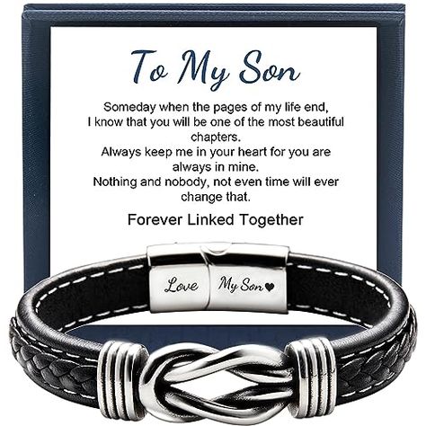 To My Son Bracelet from Mom & Dad Men’s Bracelets for Son Black Bracelet Leather “Forever Linked With My Son” Handmade Men's Braided Rope Bracelets, Back to School Gift, Teenage Boy Birthday Gift Son Black, Son Bracelet, Braided Rope Bracelet, Rope Bracelets, I Love My Son, To My Son, Mens Braids, Back To School Gift, Black Bracelet